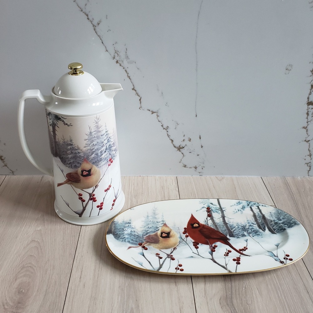 Lenox Winter Greetings Scenic Cardinal Tray Thermal Carafe By Catherine Mcgregor